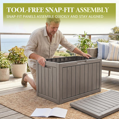 Waterproof Outdoor Storage Box Outside Deck Box Lockable Resin Bench UV Resistant Furniture Cushion Pool Tool Float Bin Patio Garden Porch (Black, 120 Gallon)