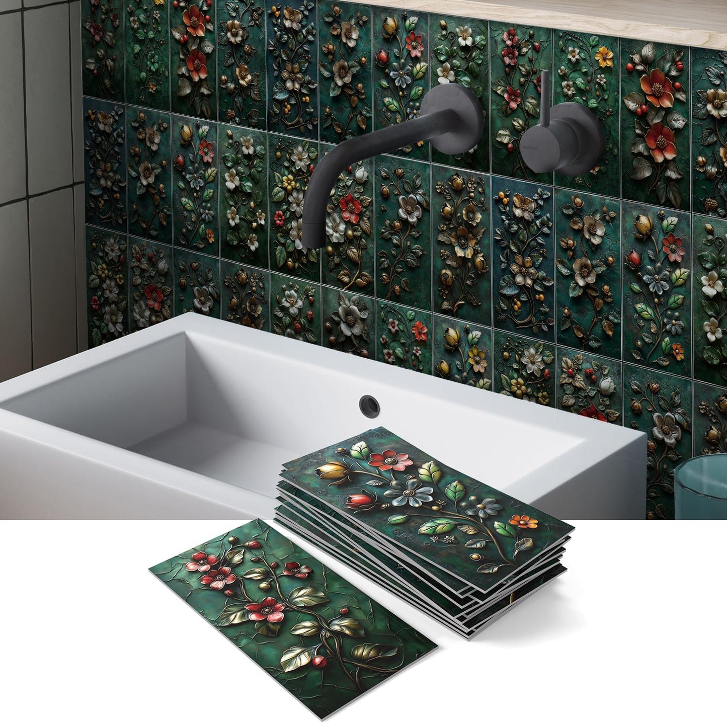 VICCI 32Pcs Tile Decals - Peel and Stick Kitchen Backsplash - Decorative Wall Tiles Stickers 8" x 4" Self-Adhesive Waterproof Removable for Bathroom Cabinets Home DIY Projects Decor