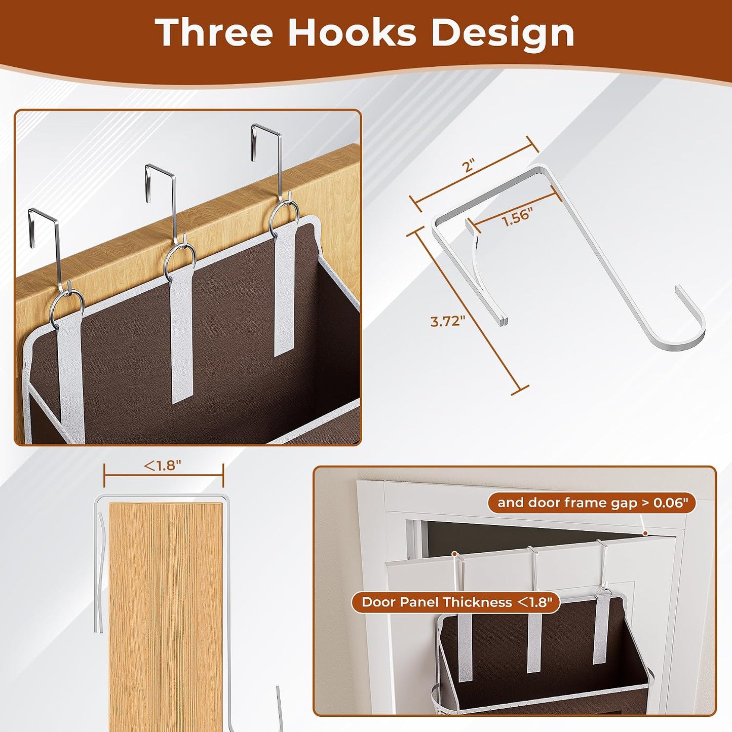 2 Pack 5 Tier Over The Door Organizer - Large Capacity Behind Door Hanging Shelves with 10 Mesh Pockets and Clear Windows, Closet Organizers and Storage for Bathroom, Bedroom, Nursery, Grey