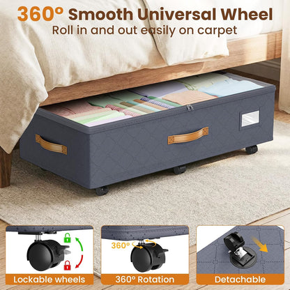 Budding Joy 80L 2 Pack Adjustable Under Bed Storage with Wheels | Underbed containers with clear lids, rolling under bed shoe storage organizer for dorm home clothes, blankets, toys, black