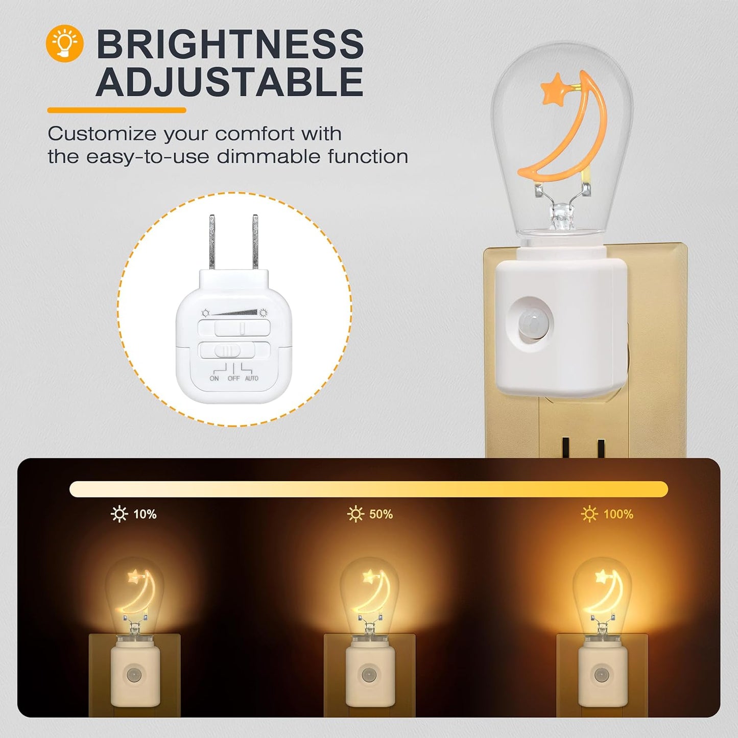 LED Motion Sensor Night Light, [1 Pack] Motion Activated Night Light, 2200K Amber, Adjustable Brightness, Motion Sensor Light Indoor Plug in for Nursery, Kids, Bedroom, Bathroom Nightlight
