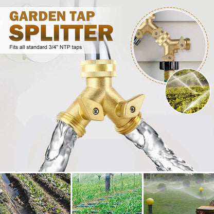 Solid Brass Hose Splitter, Garden Hose Splitter, Hose Splitter 2 Way, Garden Hose Splitter 2 Way with Shut-Off Valves for Garden Irrigation Watering Suitable for All American Thread 3/4
