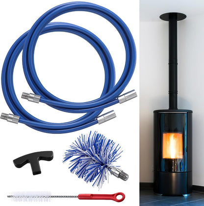 Dreyoo Pellet Stove Cleaning Brush Kit, 20 FT Flexible Steel Rod with 3" Brush Head, T Handle, Multi Purpose Flue Detail Cleaner, Nylon Stove Flue Pipe Kit for Pellet Furnace Exhaust Pipes