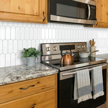 White Kitchen Backsplash Tile Peel and Stick Self Adhesive Tiles for Kitchen Wall (10-Sheet,12"x12")