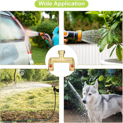 Hose Splitter 2 Way Heavy Duty, Upgraded High Flow Brass Hose Splitter, Garden Hose Splitter 2 Way with Individual Shut Off Valves, 3/4” GHT Thread for Outdoor Faucet