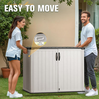 Greesum Outdoor Storage Cabinet, 26 CUFT Deck Box Without Shelves, Waterproof Plastic Storage Shed for Patio Cushions, Gardening Tools, Lockable and Sidehandles, UV Resistant, Beige