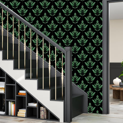 BOKEBEVE Leaves Contact Paper Floral Wallpaper Stick and Peel Boho Damask Wall Paper for Liner Drawer Cabinet Backsplash Renter Friendly Waterproof 17.5 x 118In
