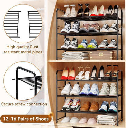 Simple Shoe Rack 2 Tier 27 Inch Wide, Heavy Duty Metal Closet Shoe Organizer Shelf for Entryway, Front Door, Black