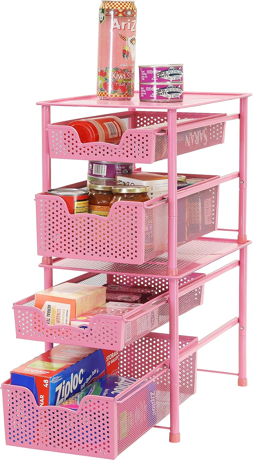 Simple Houseware Stackable 2 Tier Sliding Basket Organizer Drawer, White