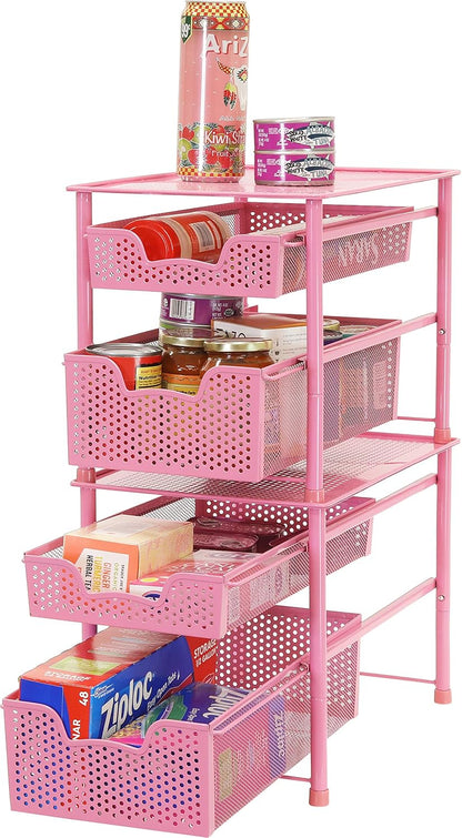 Simple Houseware Stackable 2 Tier Sliding Basket Organizer Drawer, White