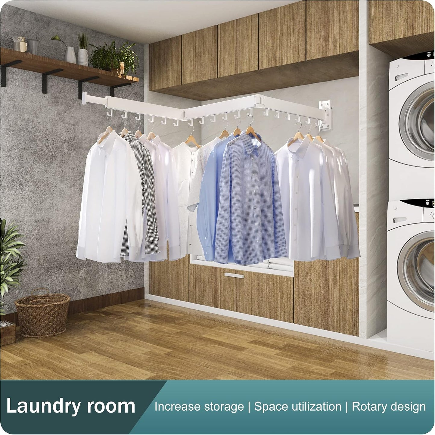 LIENAHU Wall Mounted Clothes Drying Rack, Collapsible, Folding, Retractable - Clothes Hanging Rack (Hooks, White)