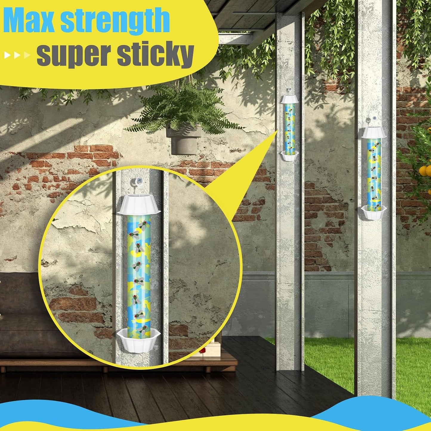 Qualirey 12 Pcs Sticky Fly Trap Fly Stick with Hanging Hook Adhesive Mosquito Catcher for Indoor Outdoor Trap Houseflies and Flying Insects Bee Wasp Moth Fly, 10.2 x 2.5 Inch