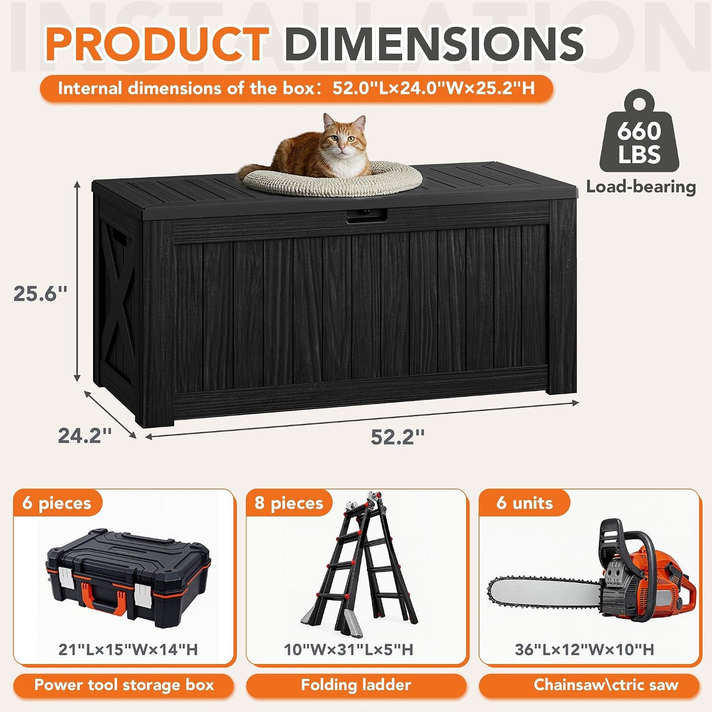 32 Gallon Deck Box Outdoor Indoor Waterproof Storage Box for Patio Furniture, Pool Accessories, Garden Tools, and Cushion Storage, Black