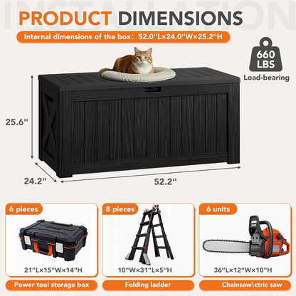32 Gallon Deck Box Outdoor Indoor Waterproof Storage Box for Patio Furniture, Pool Accessories, Garden Tools, and Cushion Storage, Black