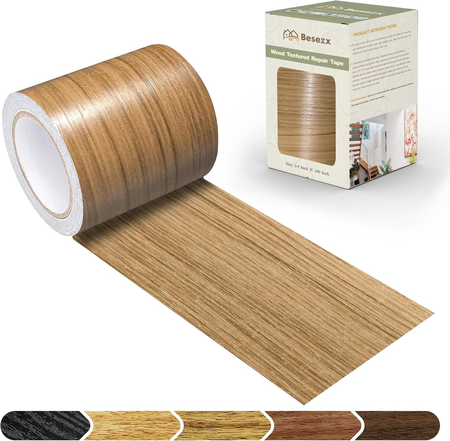 Besezx Wood Grain Repair Tape, 2.4" X15', Self Adhesive Wood Grain Repair Patch for Tables, Chairs, Baseboards, Doors, Windows, Floors, All Kinds of Furniture Renovation, Handicraft DIY. (Natural oak)