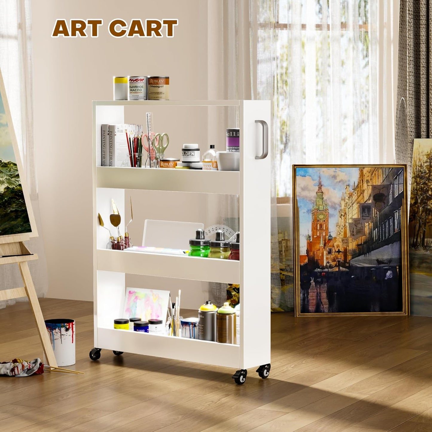 Slim Storage Cart, Lightweight 6 Tier Metal Rolling Utility Kitchen Cart on Wheels, Mobile Storage Shelving Unit Organizer for Bathroom Laundry Office Narrow Places (White, 6" D)