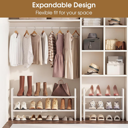 SAYZH Expandable Shoe Rack for Closet, Adjustable Metal Shoe Organizer with Sturdy Mesh Shelves for Boots & Heels, Stackable Shoe Storage for Entryway, Garage, Small Spaces (Black, 2-Tier)