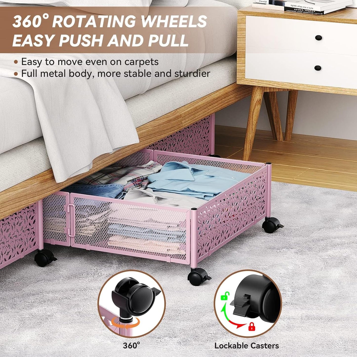 Under Bed Storage, Under the Bed Storage Containers with Wheels, Under Bed Shoe Storage Organizer Drawer for Bedroom Clothes Shoes Blankets -2Pack