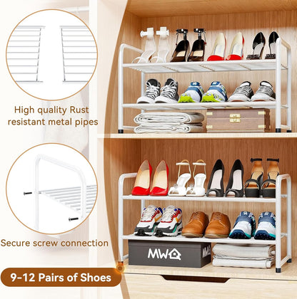 Simple Shoe Rack 2 Tier 27 Inch Wide, Heavy Duty Metal Closet Shoe Organizer Shelf for Entryway, Front Door, Black
