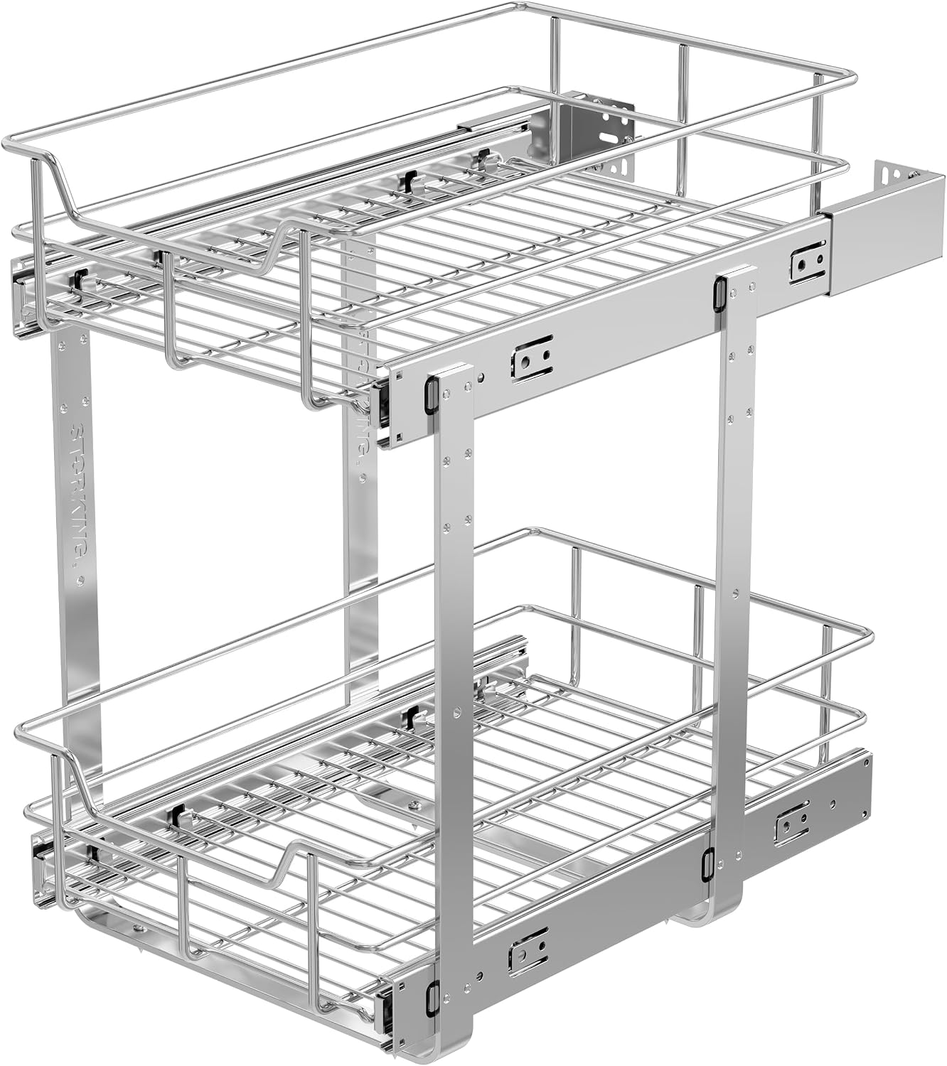 2 Tier Pull Out Cabinet Organizer 11" W X 22" D, Slide Out Drawers For Kitchen Cabinets, Pull Out Drawers For Cabinets Capacity Heavy Duty Caddy, Cabinet Pullout Shelves Chrome-Plated, Bathroom Pantry