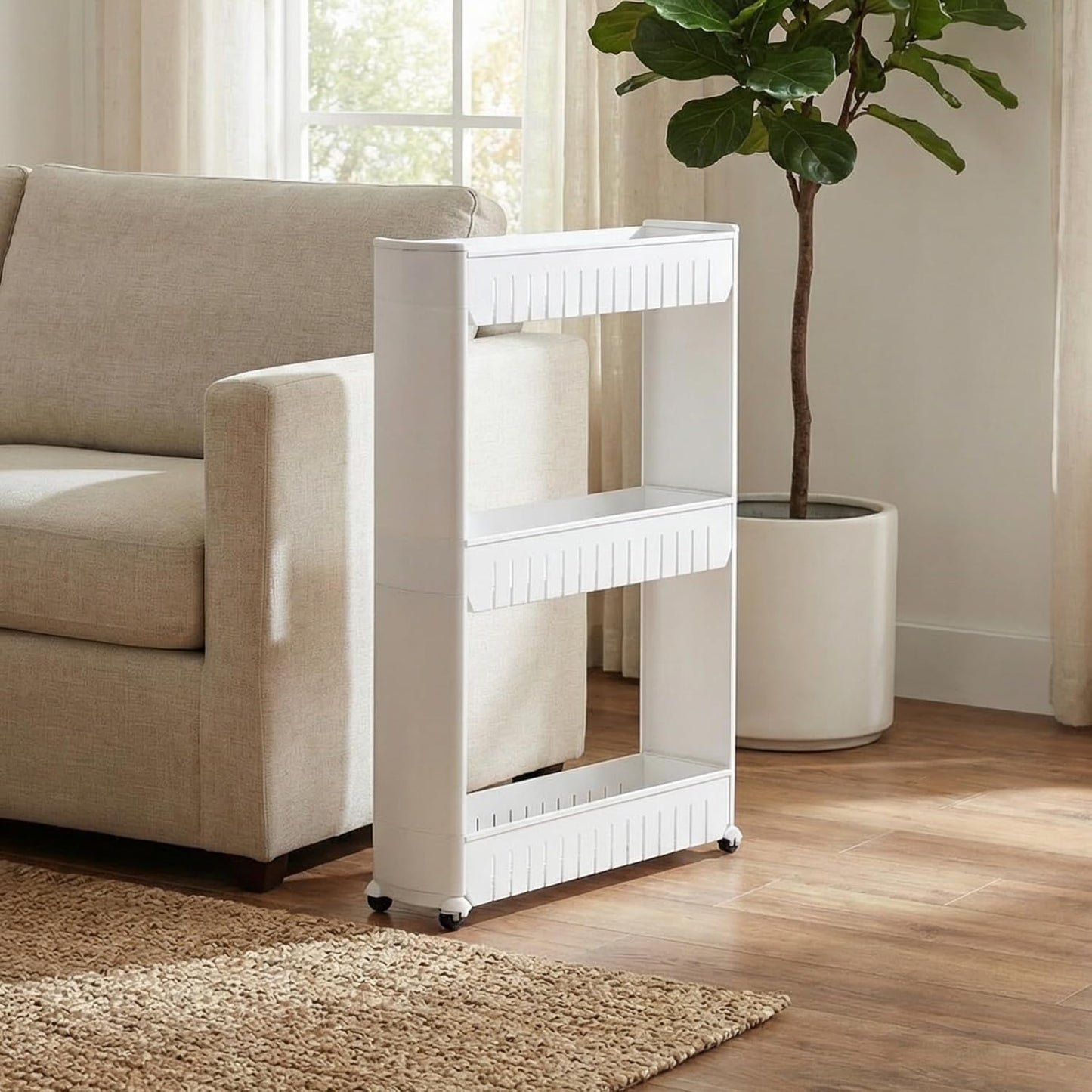 Slim Rolling Storage Cart - 5-Tier Utility Cart with Wheels for Bathroom, Kitchen, and Laundry Room - Bathroom Shelves by Lavish Home (White)