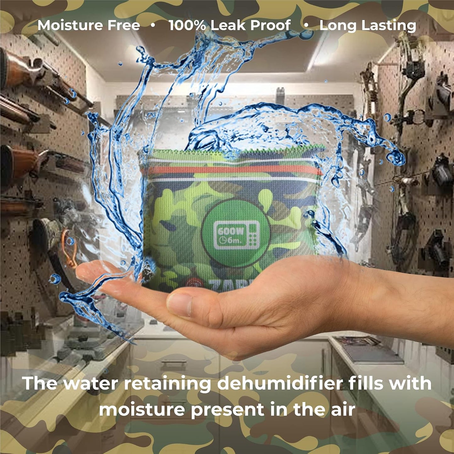 Zarpax Gun Safe Dehumidifier Camouflage - Rechargeable Desiccant Dehumidifier Bags - Reusable & Absorbs Moisture & Humidity - 4x Pack