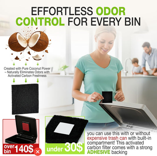 Premium 12 Pack Activated Carbon 3 in 1 Garbage Can Odor Absorber Filters Coconut Charcoal Puck Deodorizer Step Replacements for Kitchen Trash On The Go Bag Air Freshener Pods Compatible Magic Small