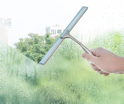 Ettori Shower Squeegee Clear Glass Wall Cleaner Stainless Steel with Suction Storage Hook -10'', Chrome