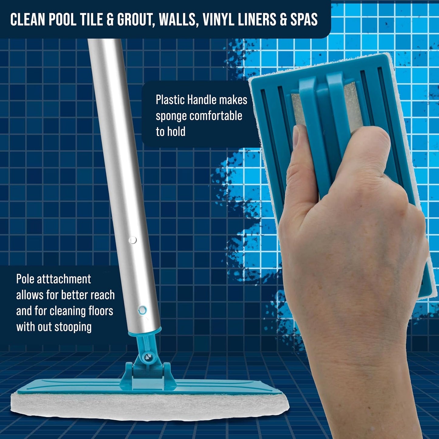 U.S. Pool Supply Hand-Held Pool Scrub Brush, 2 Pack - Surface Scrubbing Scouring Sponge Pad - Clean Pool Tile & Grout, Walls, Vinyl Liners, Spas - Cleaning Scrubber Stains, Kitchen Bathroom Tub Shower