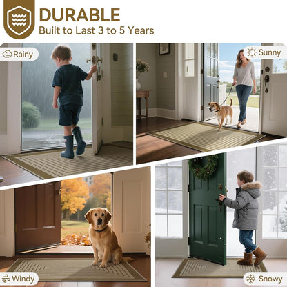 Front Door Mat 17''x30'', Absorbent Dirt Resist Washable Non Slip Low-Profile Indoor Doormat, Easy Clean Welcome Entryway Door Mats, Brown