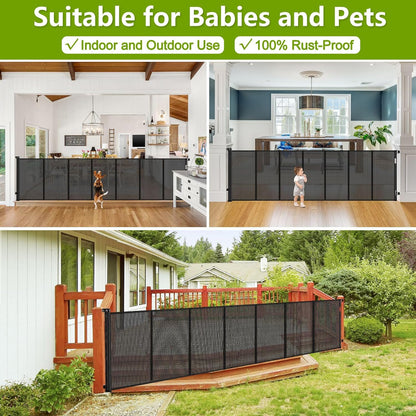 Newly Enhanced - 42" Tall × 120" Extra Wide Retractable Baby Gate Keeps Pets from Getting Under Tall Dog Gate, Indoor/Outdoor Baby Gates for Dogs, Retractable Dog Gate for Large Openings, White