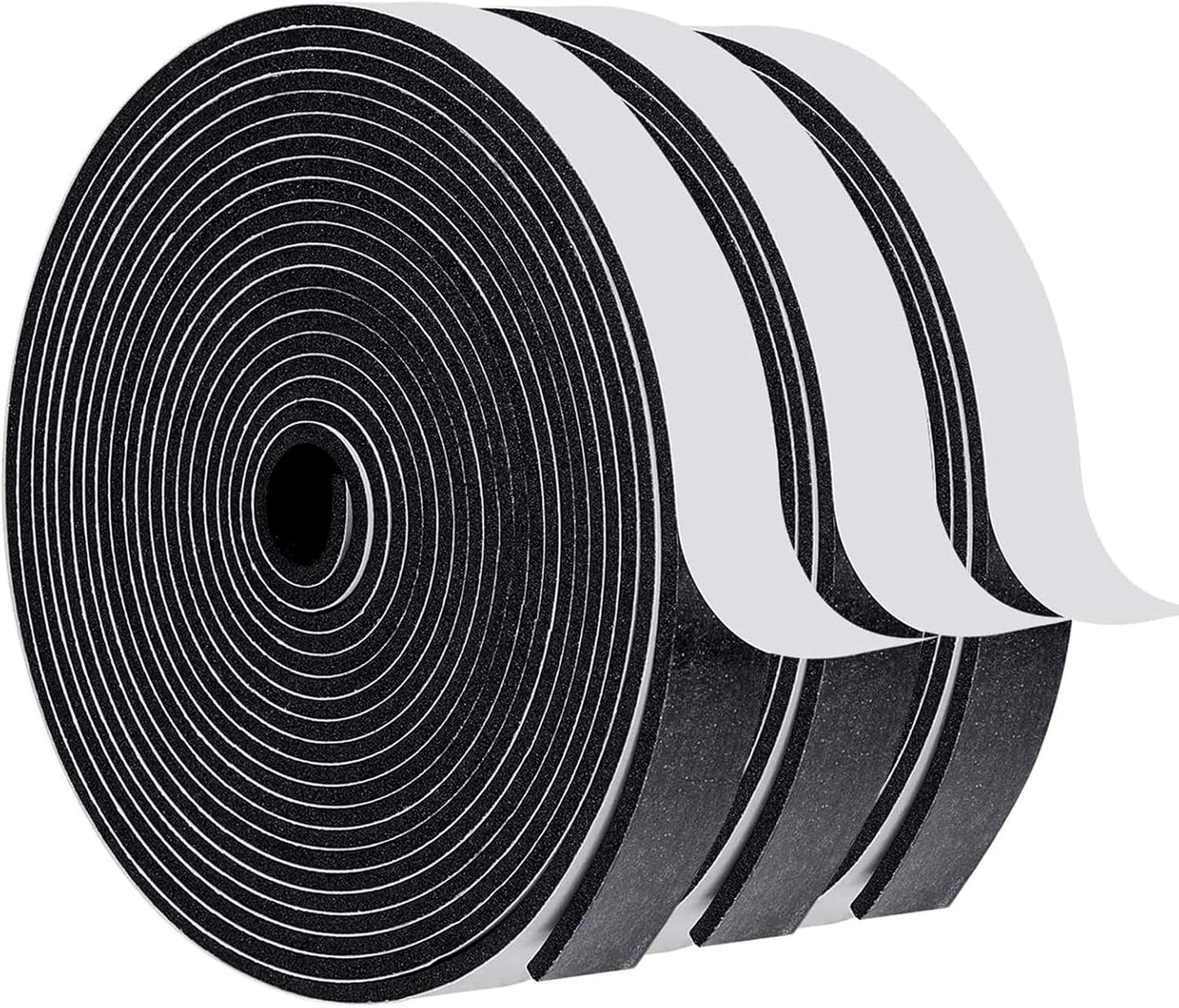 MAGZO Weather Stripping Door Seal, 1/2 Inch Wide X 1/8 Inch Thick Adhesive Foam Tape Soundproof Weatherstripping for Windows, 3 Rolls Total 50FT Black