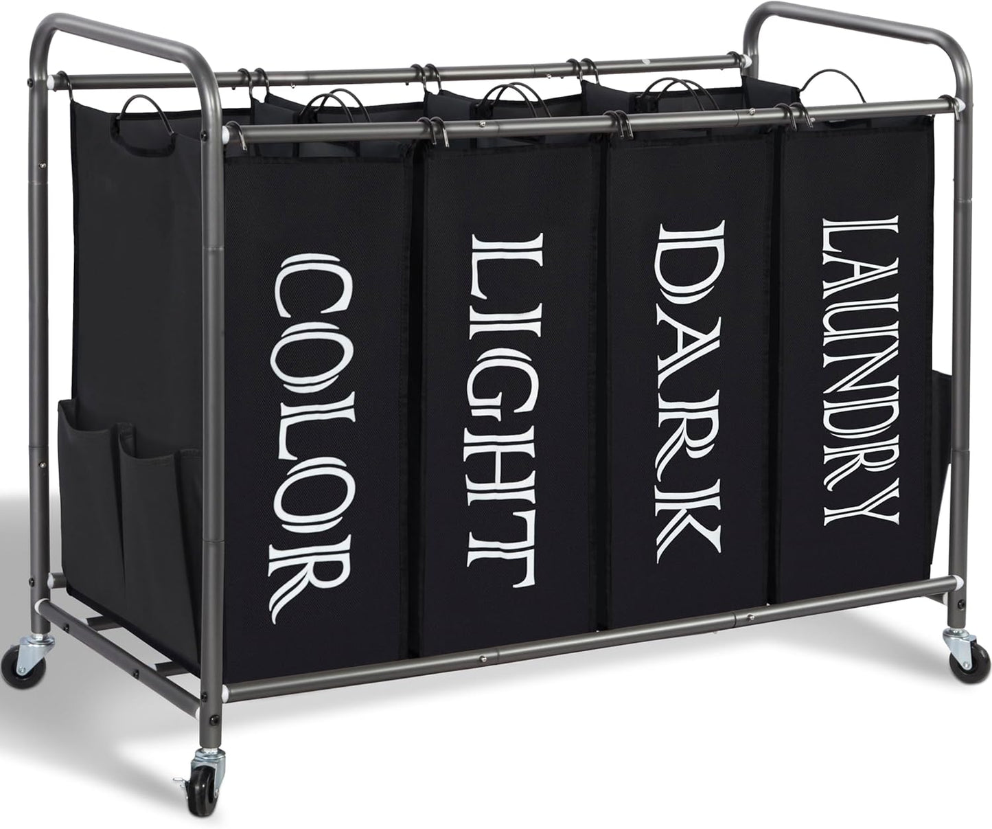 STORAGE MANIAC 3 Section Laundry Sorter, 35.6 Gal (135 L) Laundry Hamper Cart with Heavy Duty Rolling Lockable Wheels and Removable Bags, Clothes Organizer Basket Separator Hamper, Gray