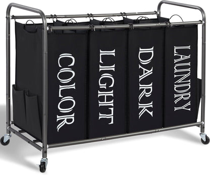 STORAGE MANIAC 3 Section Laundry Sorter, 35.6 Gal (135 L) Laundry Hamper Cart with Heavy Duty Rolling Lockable Wheels and Removable Bags, Clothes Organizer Basket Separator Hamper, Gray