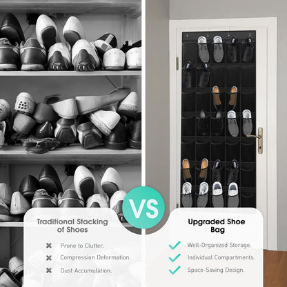 WVM Over the Door Shoe Organizer with 35 Breathable Mesh Pockets, Hanging Shoe Organizer for Door with 4 Metal Hooks, Large Capacity Closet Storage for Shoes, Accessories, Grey