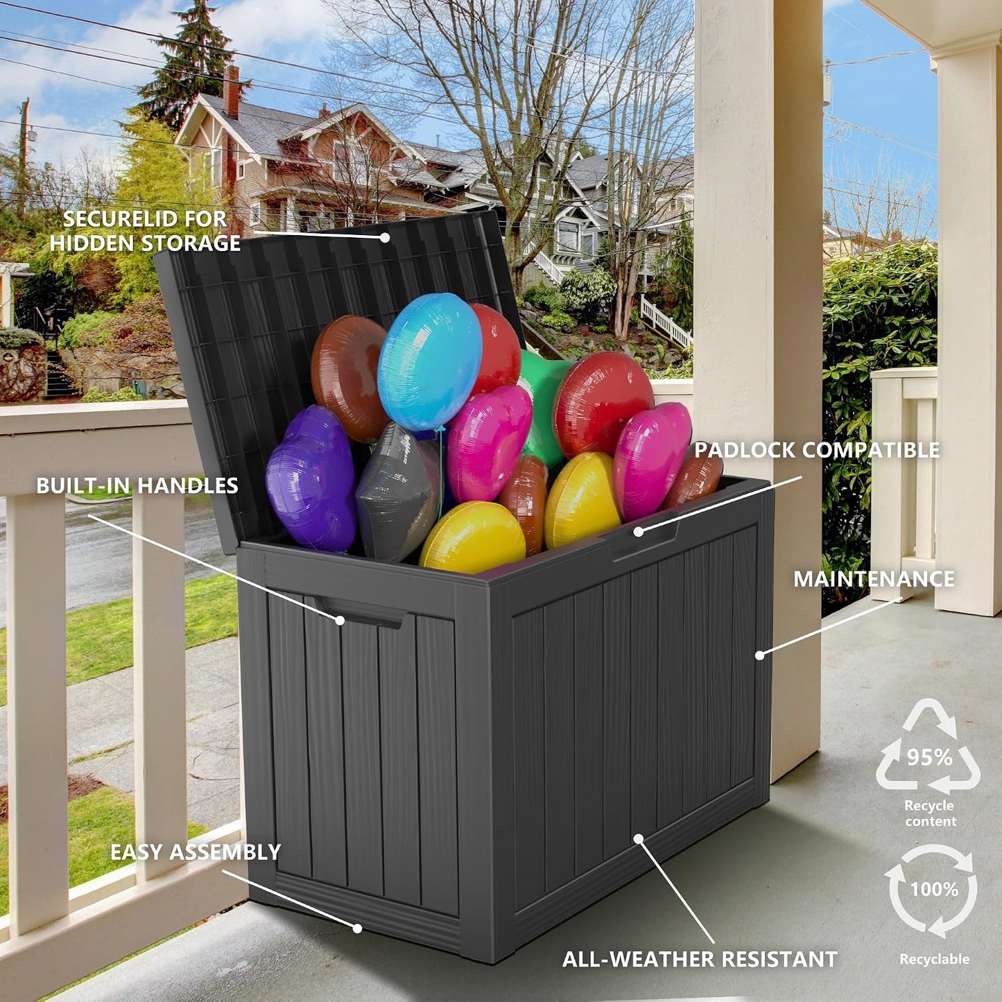 230 Gallon Large Outdoor Storage Box Waterproof, UV Resistant Resin Deck Box with Hydraulic Rod & Lockable Latch for Patio Furniture, Outside Storage Box for Garden Tools, Patio Cushions, Black