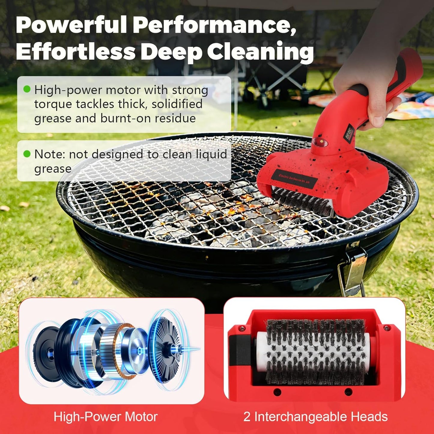 Electric BBQ Grill Brush, 1800 RPM Heavy Grill Cleaning Brush with 1 Replacement Head & LED Light, 304 Stainless Head, Grill Cleaner for Outdoor Grill with No Bristle Shedding, Gift for Men/Dad