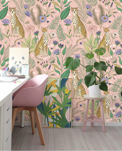 Floralplus Peel and Stick Wallpaper Leopard Jungle Removable Wallpaper for Bathroom Renter Friendly Wallpapers Self Adhesive Animal Floral Contact Paper for Accent Wall 17.5 x 118 in