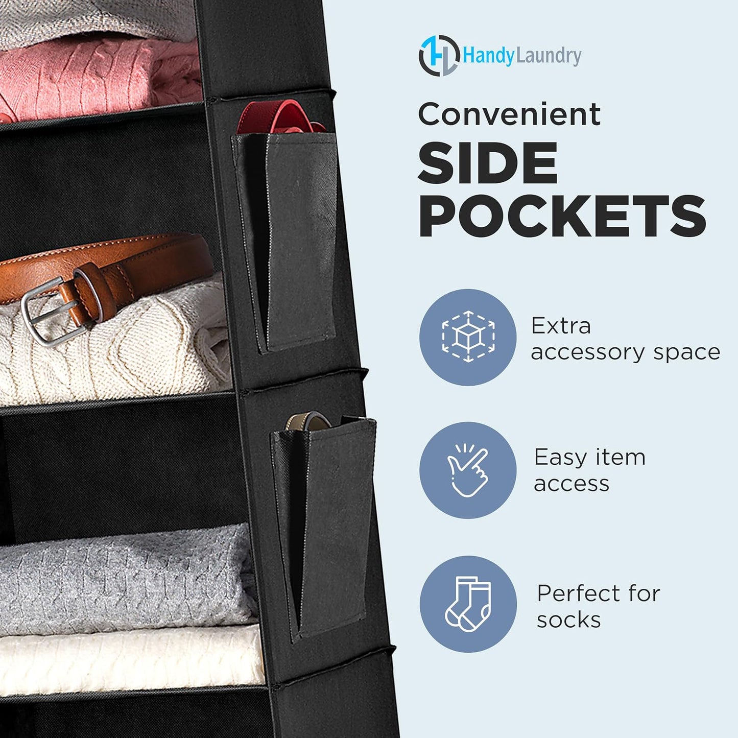 Handy Laundry Hanging Closet Organizer - 6 Shelf Storage for Clothes, Sweaters, Shoes & Accessories - Space-Saving Wardrobe Shelves with Hooks for Dorm, RV & Small Closet Organization (Beige)