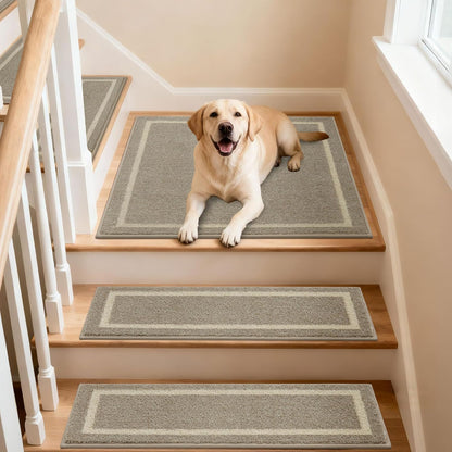 COSY HOMEER Soft Stair Treads Non-Slip Carpet Mat 28inX9in Indoor Stair Runners for Wooden Steps, Stair Rugs for Kids and Dogs, 100% Polyester TPE Backing 4pcs, Grey