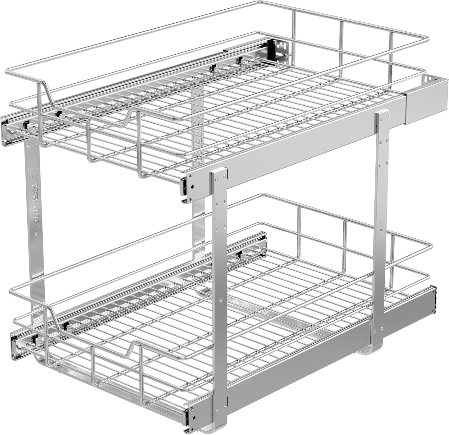 2 Tier Pull Out Cabinet Organizer 11" W X 22" D, Slide Out Drawers For Kitchen Cabinets, Pull Out Drawers For Cabinets Capacity Heavy Duty Caddy, Cabinet Pullout Shelves Chrome-Plated, Bathroom Pantry