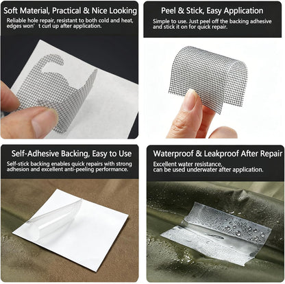TPU Tent Repair Patches, Mesh Screen Repair Stickers, Practical Repair Kits | Self-Adhesive, Quick & Easy to Use, Ideal for Repairing Tents, Raincoats, Inflatables, Mosquito Nets & Window Screens