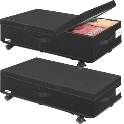 Supowin Under Bed Storage with Wheels, Rolling Underbed Storage Containers with Lids, Under Bed Shoe Storage Bins Organizer with Reinforced Metal Bottom Support and Three Handles