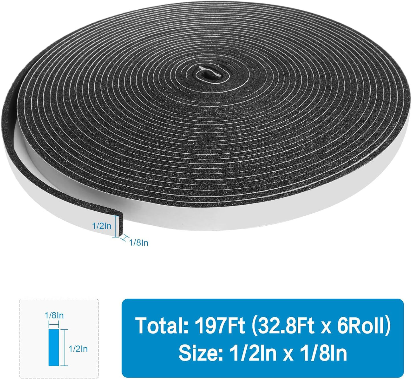 DGSL Foam Insulation Tape, 1/2In x 1/4In x 33Ft Weather Stripping Door Seal Strip for Doors and Windows,Sliding Door,Sound Proof Soundproofing Door Seal,Weatherstrip,Air Conditioning Seal Strip