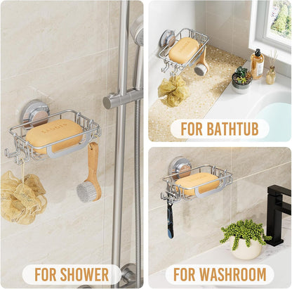 LEVERLOC Soap Dish Holder for Shower Suction Cup Wall Mounted Self Draining NO-Drilling Removable Bar Soap Sponge Holder for Bathroom Bathtub Kitchen Sink Waterproof Strong Vacuum Suction Adhesion