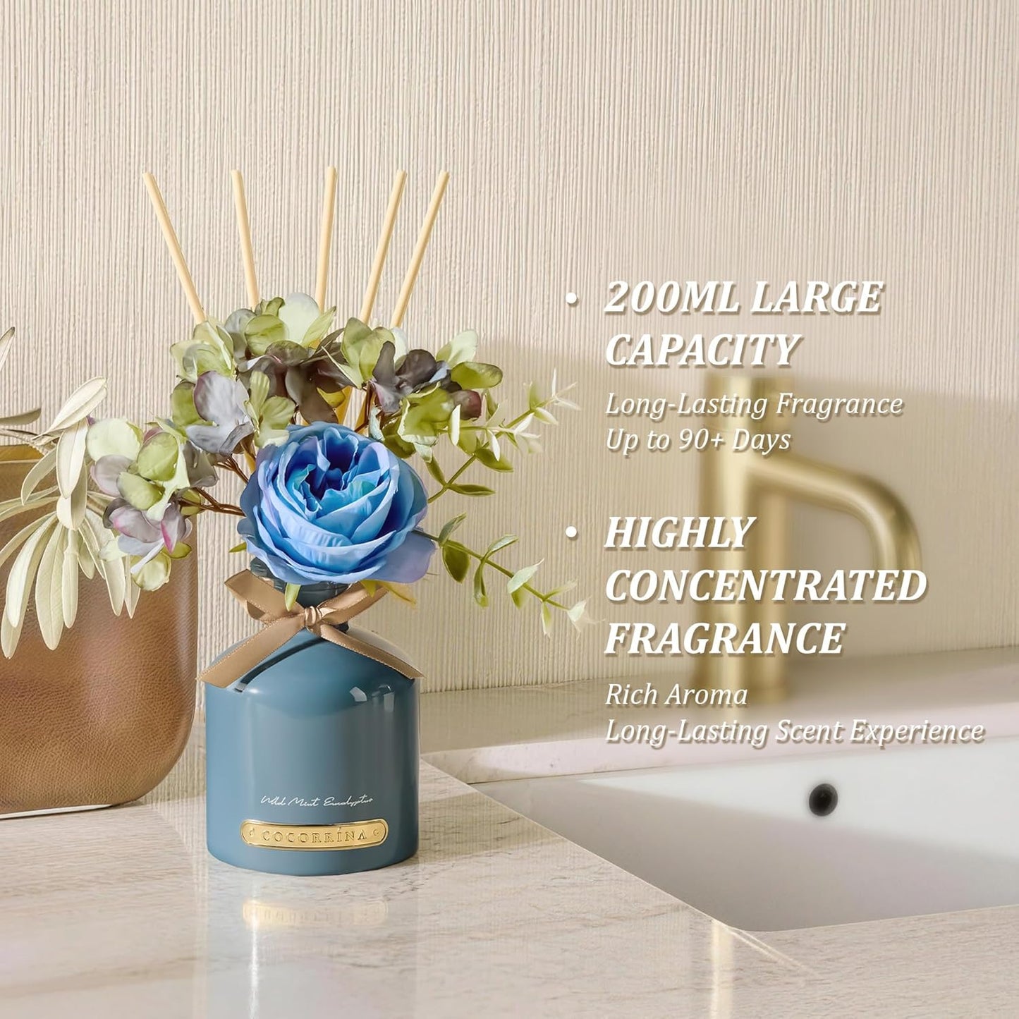 COCORRÍNA Reed Diffuser Set, 6.7oz Flower Reed Diffuser with Sticks,Black Forest Essential Oil, Long Lasting Home Fragrance for Bathroom, Bedroom & Shelf Decor, Aesthetic Gift for Women