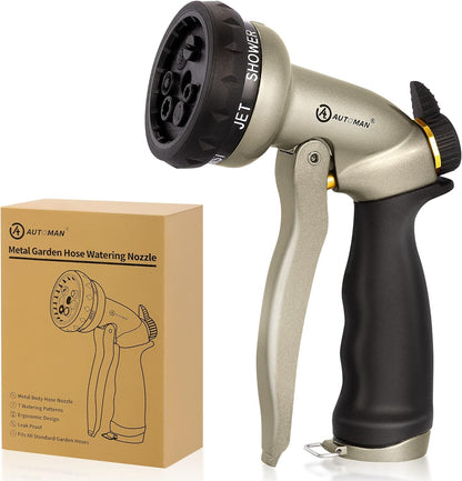 AUTOMAN Garden Nozzle Sprayer, High Pressure Spray Nozzle, 100% Metal Water Hose Nozzle, 7 Patterns Watering Nozzle, Heavy Duty Sprayer Garden Nozzle for Watering Plants & Lawns, Washing Cars & Pets