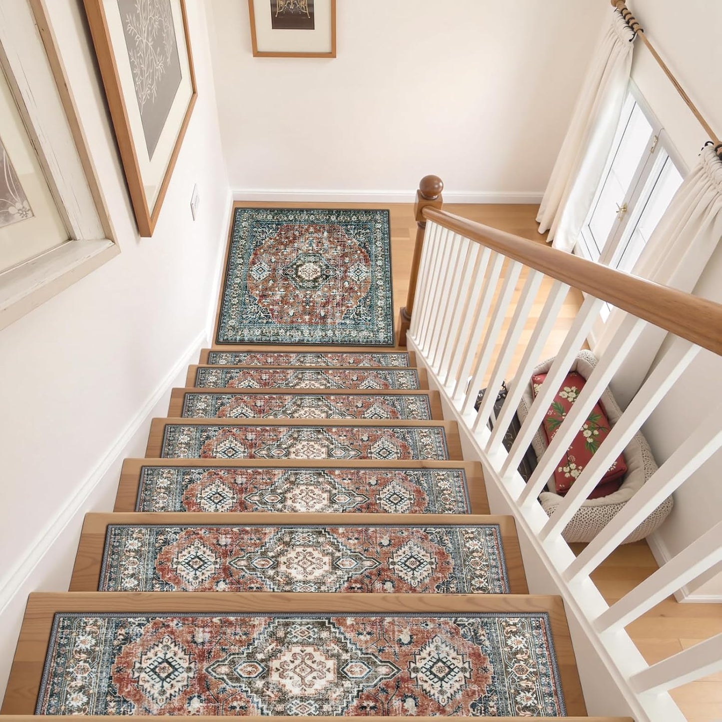 OJIA Stair Treads Non Slip for Wooden Steps Indoor 15PCS Carpet Stair Treads, Rubber Backing Stair Carpet Treads, Residue Free 8"x30" Staircase Step Treads Edging Stair Rugs for Kids & Pets, Gray