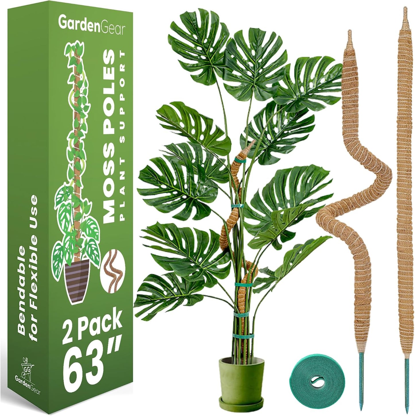2 Pack 28 Inch Bendable Moss Pole Monstera Plant Support Stakes for Indoor Plants - Tall Moss Stick Trellis for Potted Climbers - Stem Support Accessories for Climbing Houseplants