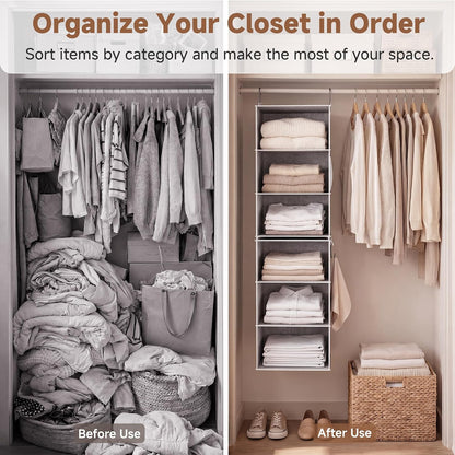 StorageWorks 6-Shelf Closet Organizers, Two 3-Shelf Separable Hanging Shelves for Closet, 12 1⁄2" D x 12 1⁄2" W x 47 ¼" H, Mixing of Beige, White & Ivory
